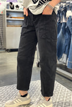 Load image into Gallery viewer, High Rise Black Cargo Barrel Jeans - PLUS