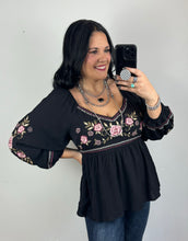 Load image into Gallery viewer, Black Embroidered Babydoll Top
