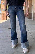 Load image into Gallery viewer, Dark Wash Cuffed Hem Flare Petra Jeans