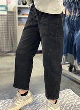 Load image into Gallery viewer, High Rise Black Cargo Barrel Jeans - PLUS