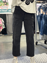Load image into Gallery viewer, High Rise Black Cargo Barrel Jeans - PLUS
