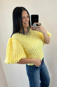 Checkered Textured Bubble Sleeve Top **3 COLORS** RESTOCK