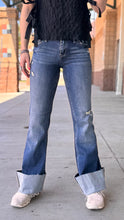 Load image into Gallery viewer, Dark Wash Cuffed Hem Flare Petra Jeans