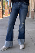 Load image into Gallery viewer, Dark Wash Cuffed Hem Flare Petra Jeans