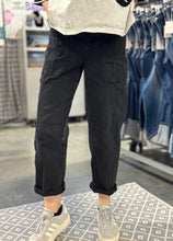 Load image into Gallery viewer, High Rise Black Cargo Barrel Jeans - PLUS