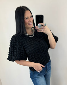 Checkered Textured Bubble Sleeve Top **3 COLORS** RESTOCK