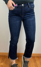 Load image into Gallery viewer, Dark Wash Step Raw Hem Crop Flare Vervet Jeans
