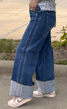 Load image into Gallery viewer, Medium Wash Wide Leg Cuff Double Seam Detail Risen Jeans