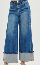 Load image into Gallery viewer, Medium Wash Wide Leg Cuff Double Seam Detail Risen Jeans