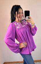 Load image into Gallery viewer, Purple Swiss Dot Embroidered Top - PLUS
