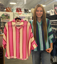 Load image into Gallery viewer, 3/4 Sleeve Stripe Collared Top **2 COLORS** - PLUS
