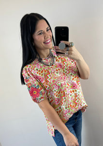 Paisley Floral Embroidered Sleeve Top - PLUS