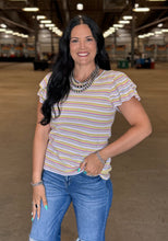 Load image into Gallery viewer, Ribbed Striped Ruffle Detail Top **PLUS**
