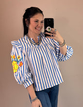 Load image into Gallery viewer, Striped Embroidery Sleeve Top **2 COLORS**
