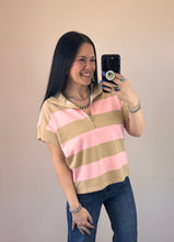 Load image into Gallery viewer, Short Sleeve Striped 1/4 Zip Pullover **2 COLORS** - PLUS
