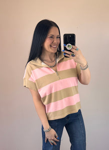 Short Sleeve Striped 1/4 Zip Pullover **2 COLORS** - PLUS