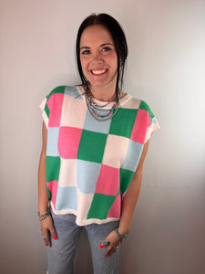 OVERSIZED Multi Color Checkered Sweater Vest **3 COLORS**