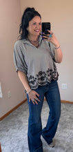 Load image into Gallery viewer, Black Striped Embroidered Top - PLUS
