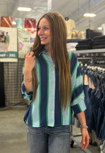 Load image into Gallery viewer, 3/4 Sleeve Stripe Collared Top **2 COLORS** - PLUS
