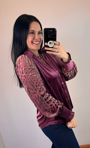 Dark Mauve Velvet Button Up Top