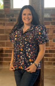Navy Floral Top