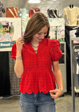 Load image into Gallery viewer, Eyelet Puff Sleeve Top **3 COLORS**
