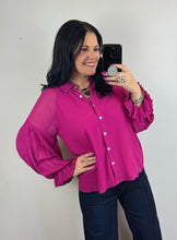 Load image into Gallery viewer, Magenta Chiffon Collared Top
