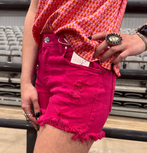 Load image into Gallery viewer, Fuchsia Frayed Hem Risen Shorts
