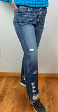 Load image into Gallery viewer, Dark Wash Button Fly Distressed Straight Leg KanCan Jeans
