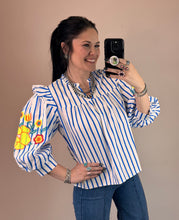 Load image into Gallery viewer, Striped Embroidery Sleeve Top **2 COLORS**
