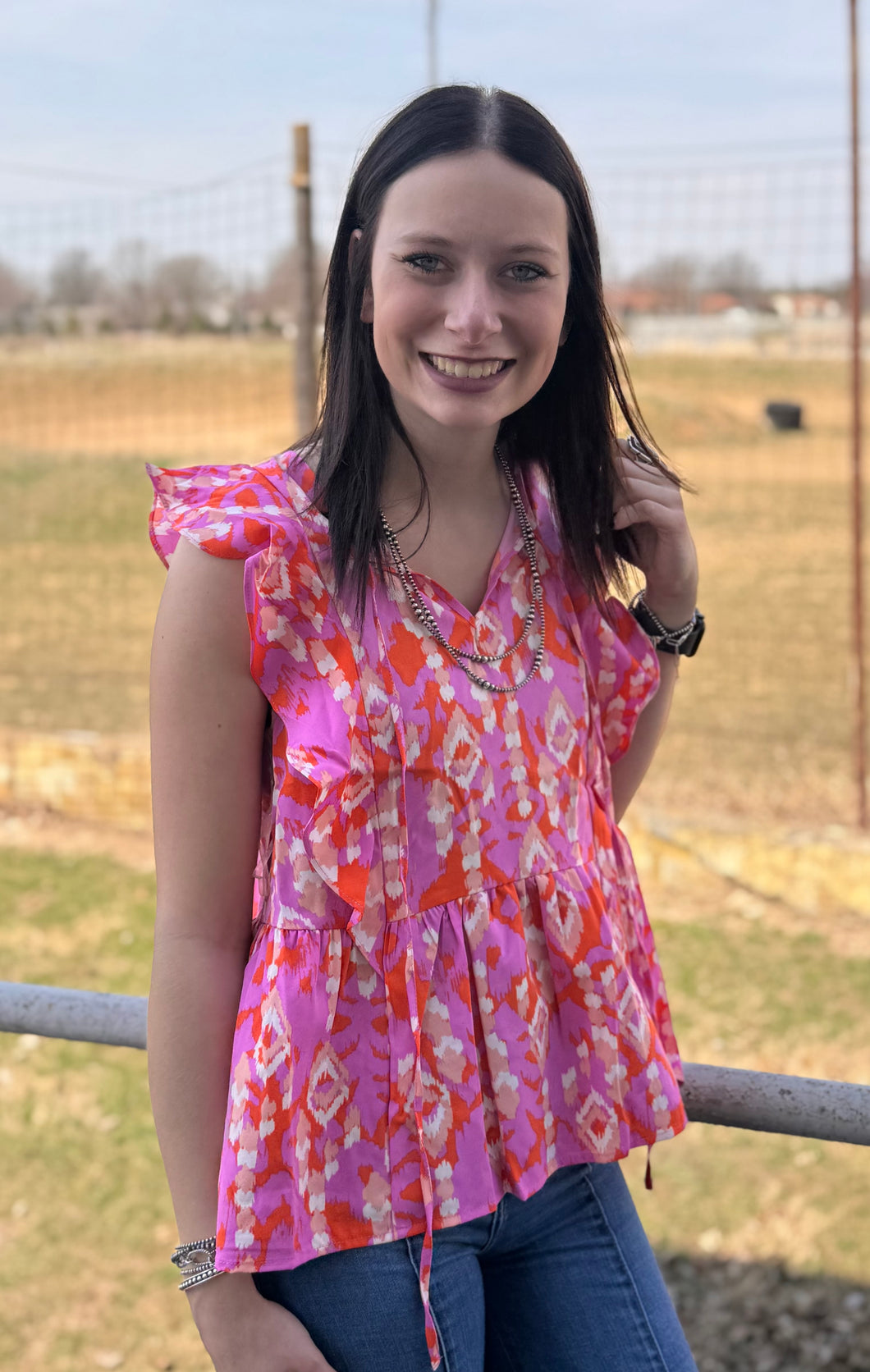 Light Magenta Abstract Top