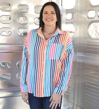 Load image into Gallery viewer, Multi Color Striped Button Down Top - Restock
