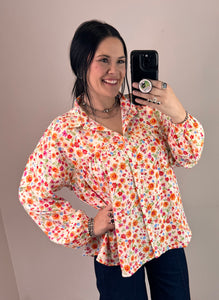 Floral Button Down Top - PLUS