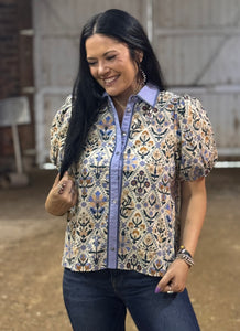 Diamond Floral Button Down Top **2 COLORS**