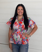 Load image into Gallery viewer, Pink Abstract Smocked Top
