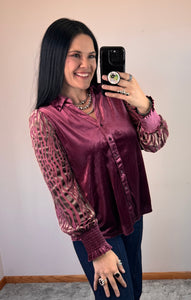 Dark Mauve Velvet Button Up Top