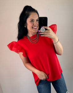 Red Tulle Sleeve Top