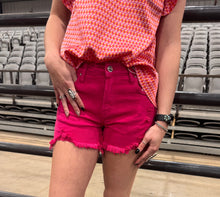 Load image into Gallery viewer, Fuchsia Frayed Hem Risen Shorts
