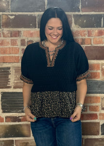 Textured Leopard Contrast Top **2 COLORS**