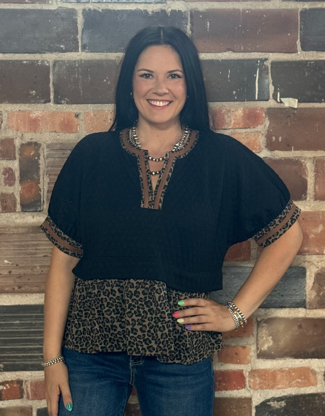 Textured Leopard Contrast Top **2 COLORS**