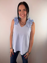 Load image into Gallery viewer, Baby Blue Ruffle Shoulder Tank Top
