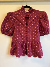 Load image into Gallery viewer, Polka Dot Scallop Trim Peplum Top
