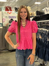 Load image into Gallery viewer, Eyelet Puff Sleeve Top **3 COLORS**
