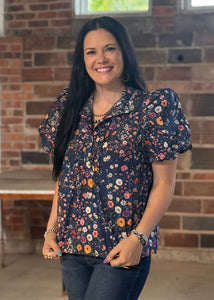 Navy Floral Top