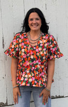 Load image into Gallery viewer, Black Floral Peplum Top
