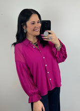 Load image into Gallery viewer, Magenta Chiffon Collared Top
