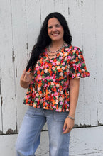 Load image into Gallery viewer, Black Floral Peplum Top
