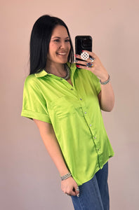 Satin Button Down Top **2 COLORS** - PLUS