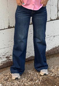 Adjustable Waist Wide Leg Risen Jeans