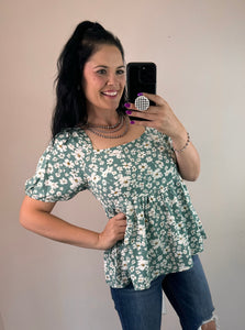 Green Daisy Print Top